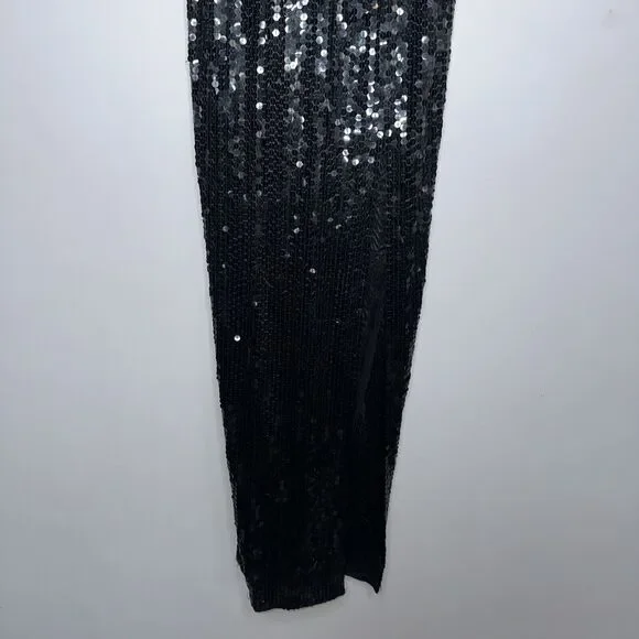 Cache Women’s Full Sequin Maxi Dress Thigh Slit Black Prom Vintage Y2K Size 2 - Picture 3 of 6